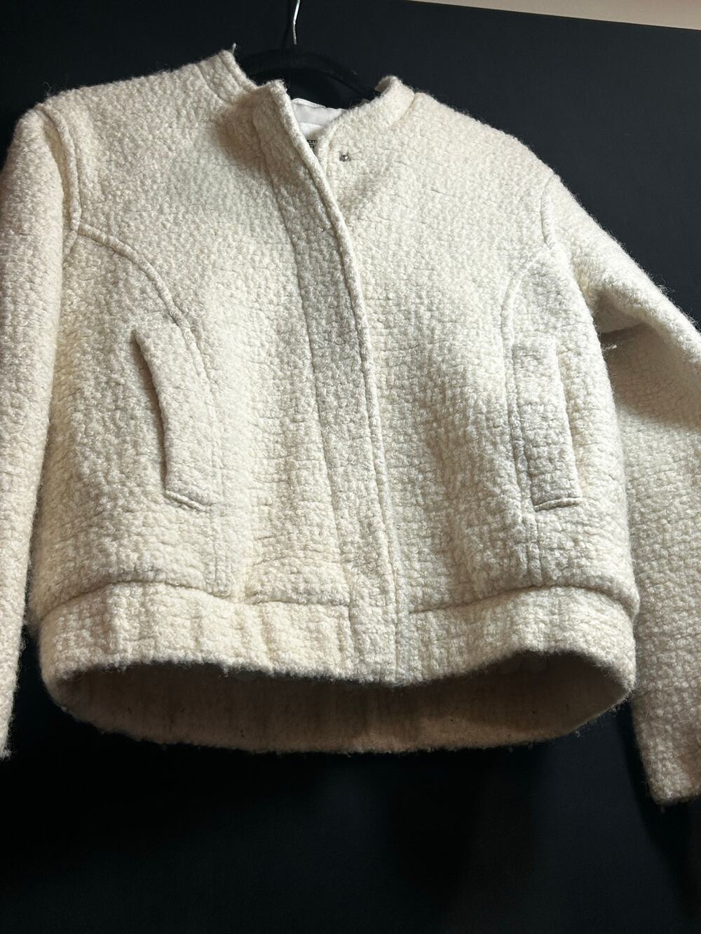 Abercrombie & Fitch Women XXS Ivory Boucle Textured Jacket Full Zip Pockets